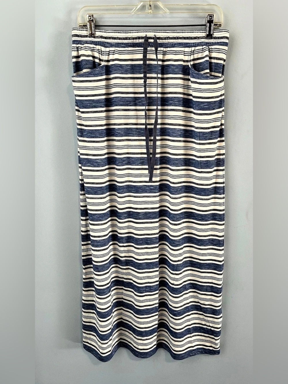 NWT Max Studio Blue & White Striped Elastic Waist Maxi Skirt Pockets Size M